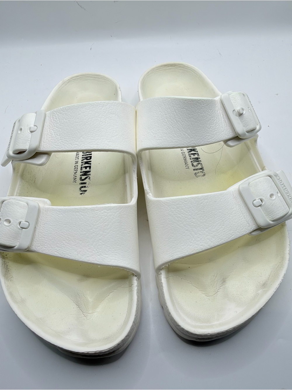 Birkenstock White Two-Strap Slide Sandals